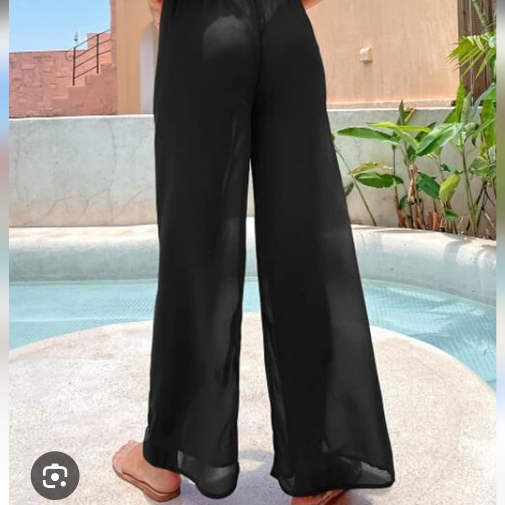 Women's Sheer Beach Cover-up Wide-Leg Pants
